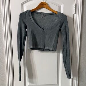 Altar'd State Charcoal V-Neck Ribbed Crop Top